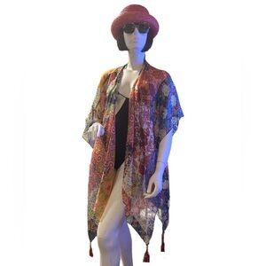 Moss Rose Beach Floral Coverup with Tassels, NWT One Size